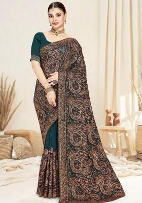 Blue Embroidery Work Georgette Saree Set