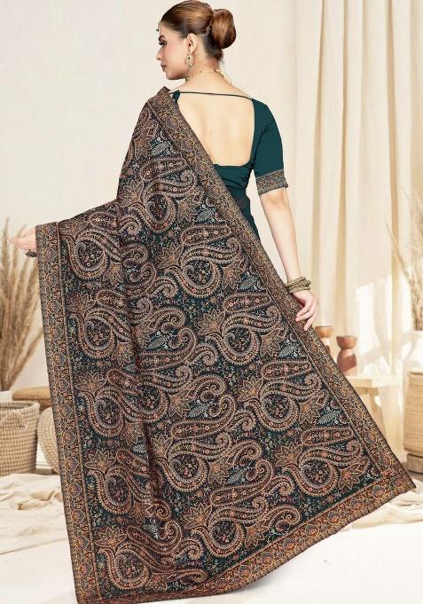 Blue Embroidery Work Georgette Saree Set