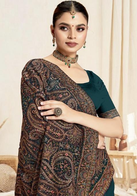 Blue Embroidery Work Georgette Saree Set