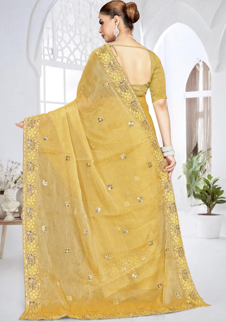 Mustard Embroidery Work Silk Saree Set