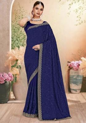 Navy Embroidery Work Georgette Saree Set