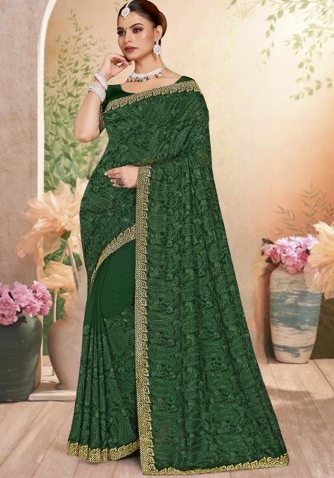 Botel Green Embroidery Work Georgette Saree Set