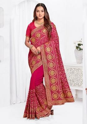 Rani Embroidery Work Silk Saree Set