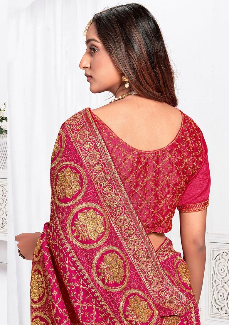 Rani Embroidery Work Silk Saree Set - Indya