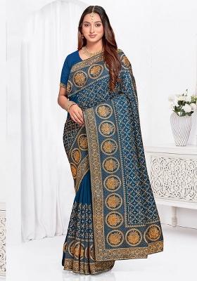 Morpech Embroidery Work Silk Saree Set