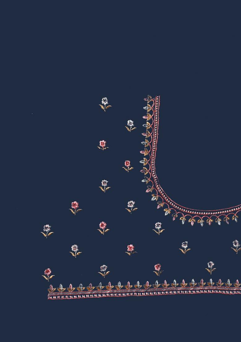 Blue Embroidery Work Georgette Saree Set