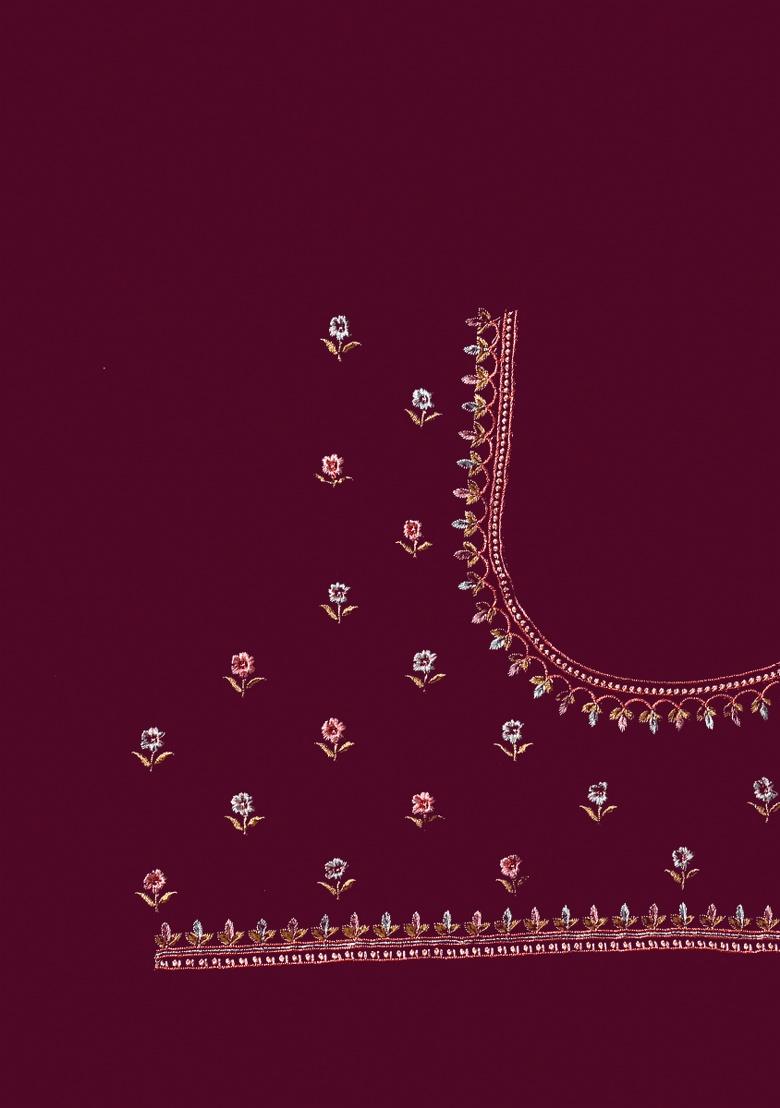 Wine Embroidery Work Georgette Saree Set