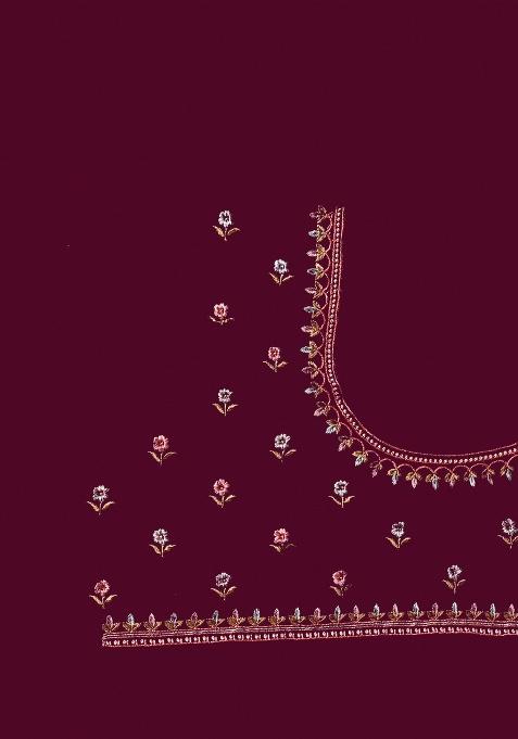 Wine Embroidery Work Georgette Saree Set