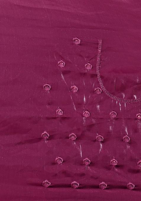 Wine Embroidery Work Silk Saree Set