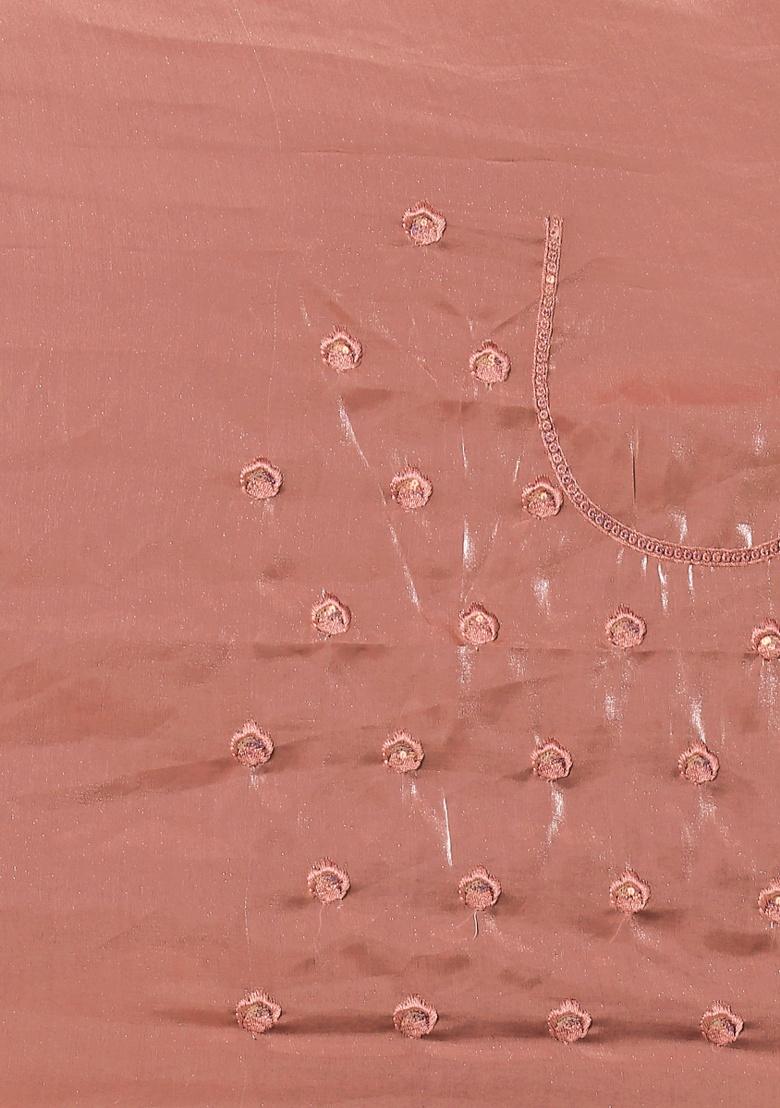 Peach Embroidery Work Silk Saree Set