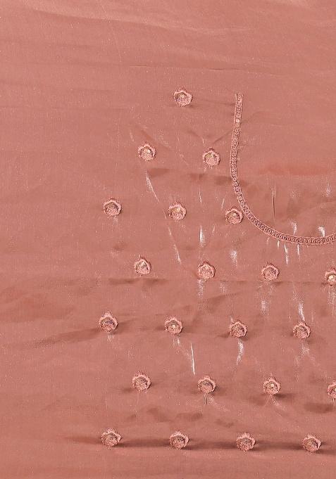 Peach Embroidery Work Silk Saree Set