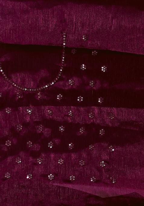 Wine Embroidery Work Silk Saree Set
