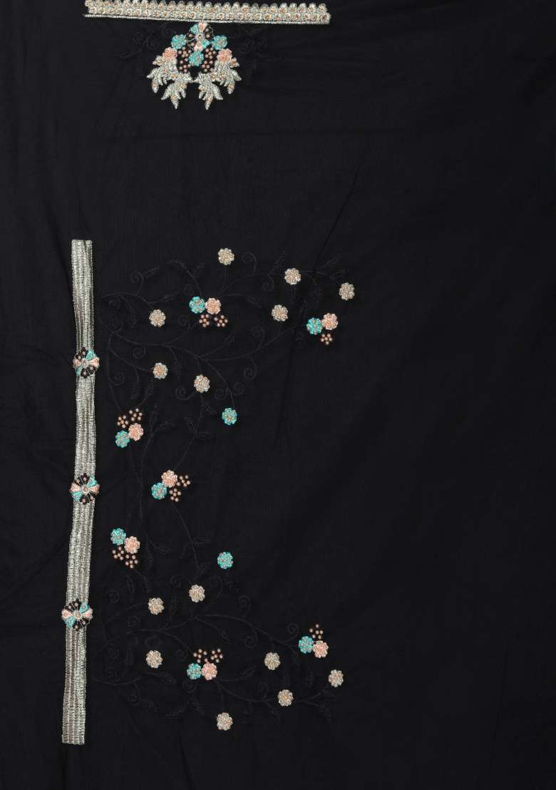 Black Embroidery Work Net Saree Set for Diwali and Festive Wear - Indya
