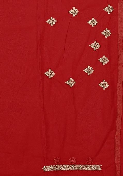 Red Embroidery Work Net Saree Set