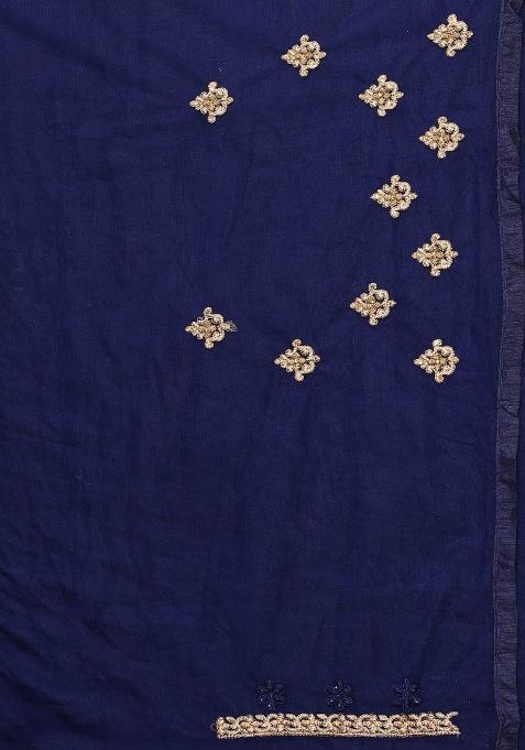 Navy Embroidery Work Net Saree Set