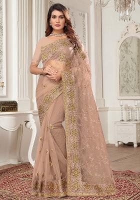 Mouse Embroidery Work Net Saree Set