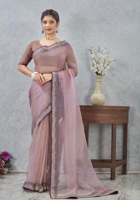 Lavender Printed Silk Saree Set