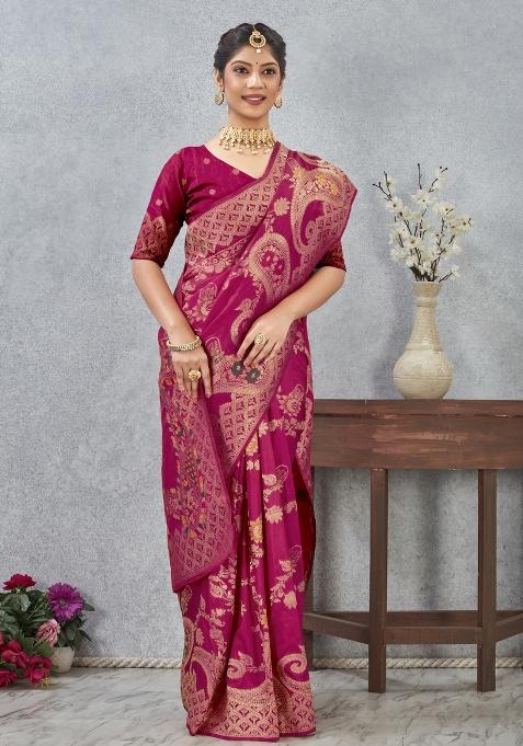 Rani Printed Silk Saree Set