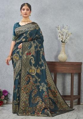 Morpeach Printed Silk Blend Saree Set