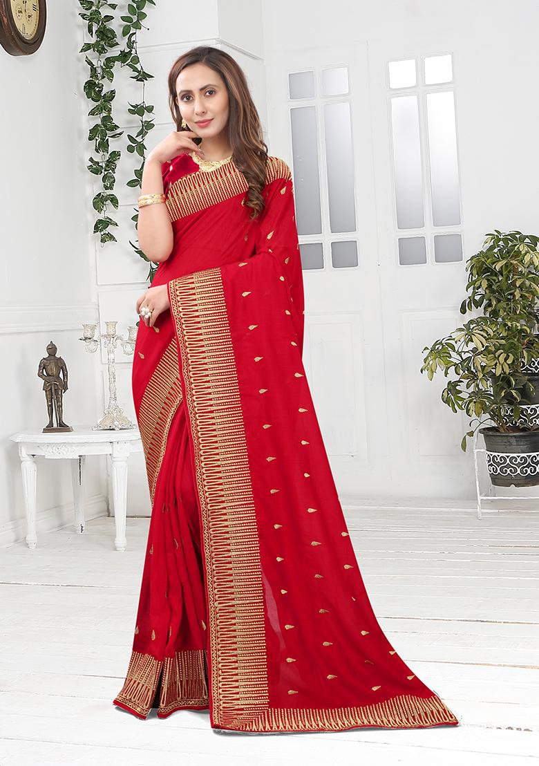 Red Heavy Jari Embrodery Silk Saree Set