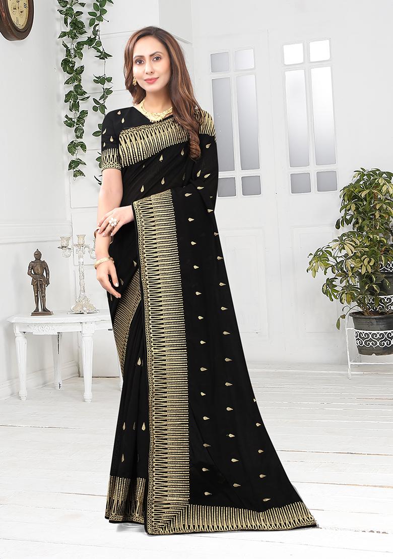 Black Heavy Jari Embrodery Silk Saree Set