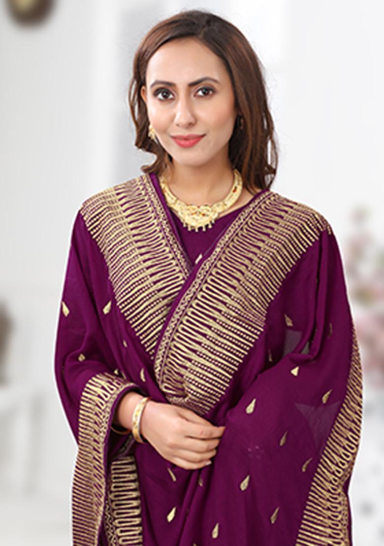 Wine Heavy Jari Embrodery Silk Saree Set