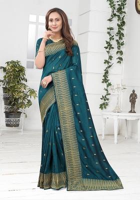 Morpech Heavy Jari Embrodery Silk Saree Set