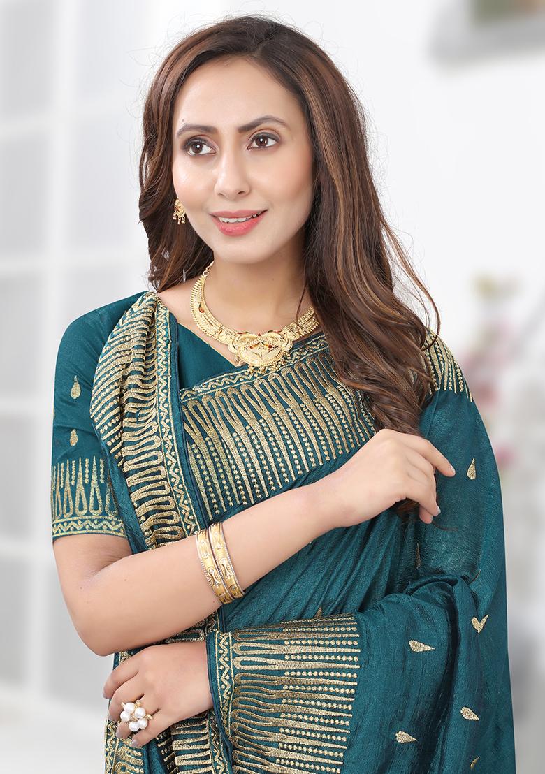 Morpech Heavy Jari Embrodery Silk Saree Set - Indya