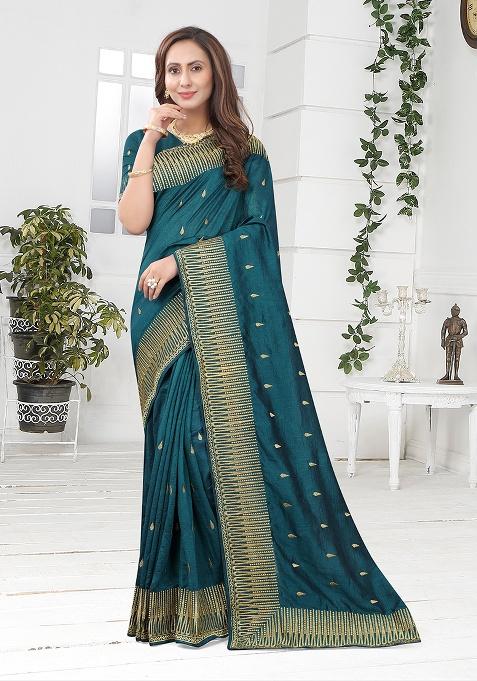 Morpech Heavy Jari Embrodery Silk Saree Set