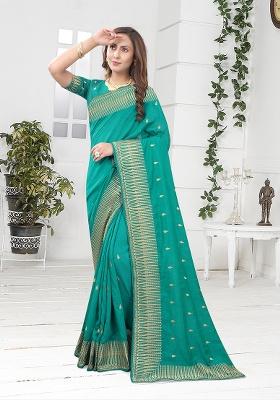 Rama Heavy Jari Embrodery Silk Saree Set