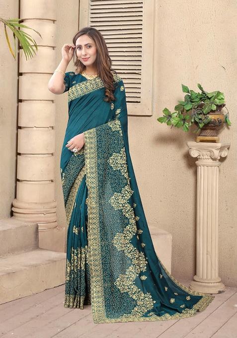 Morpech Heavy Jari Embrodery Silk Saree Set