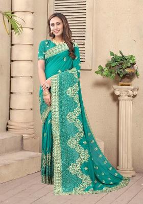 Rama Heavy Jari Embrodery Silk Saree Set