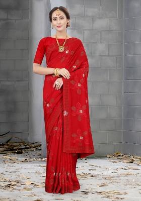 Red Heavy Jari Embrodery Silk Saree Set