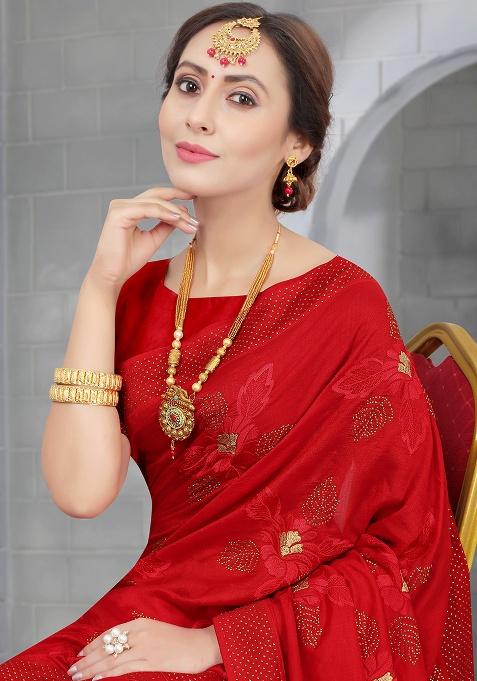 Red Heavy Jari Embrodery Silk Saree Set