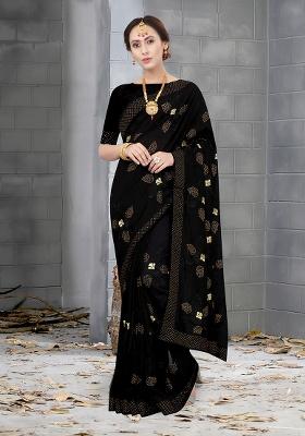 Black Heavy Jari Embrodery Silk Saree Set