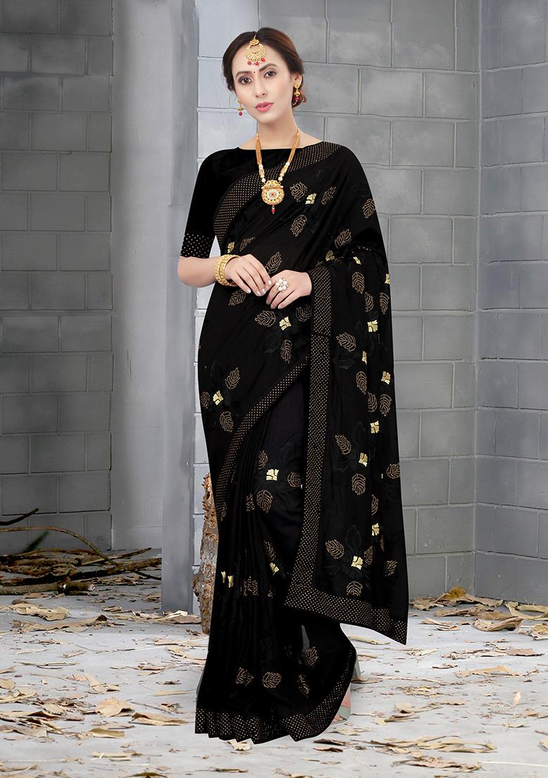 Black Heavy Jari Embrodery Silk Saree Set