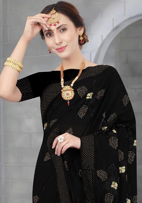 Black Heavy Jari Embrodery Silk Saree Set