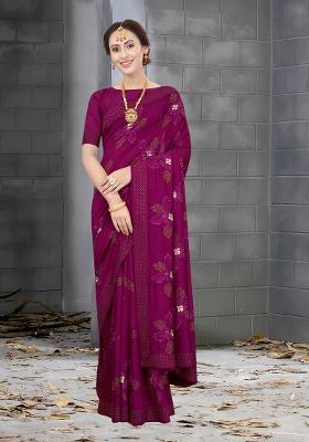 Wine Heavy Jari Embrodery Silk Saree Set