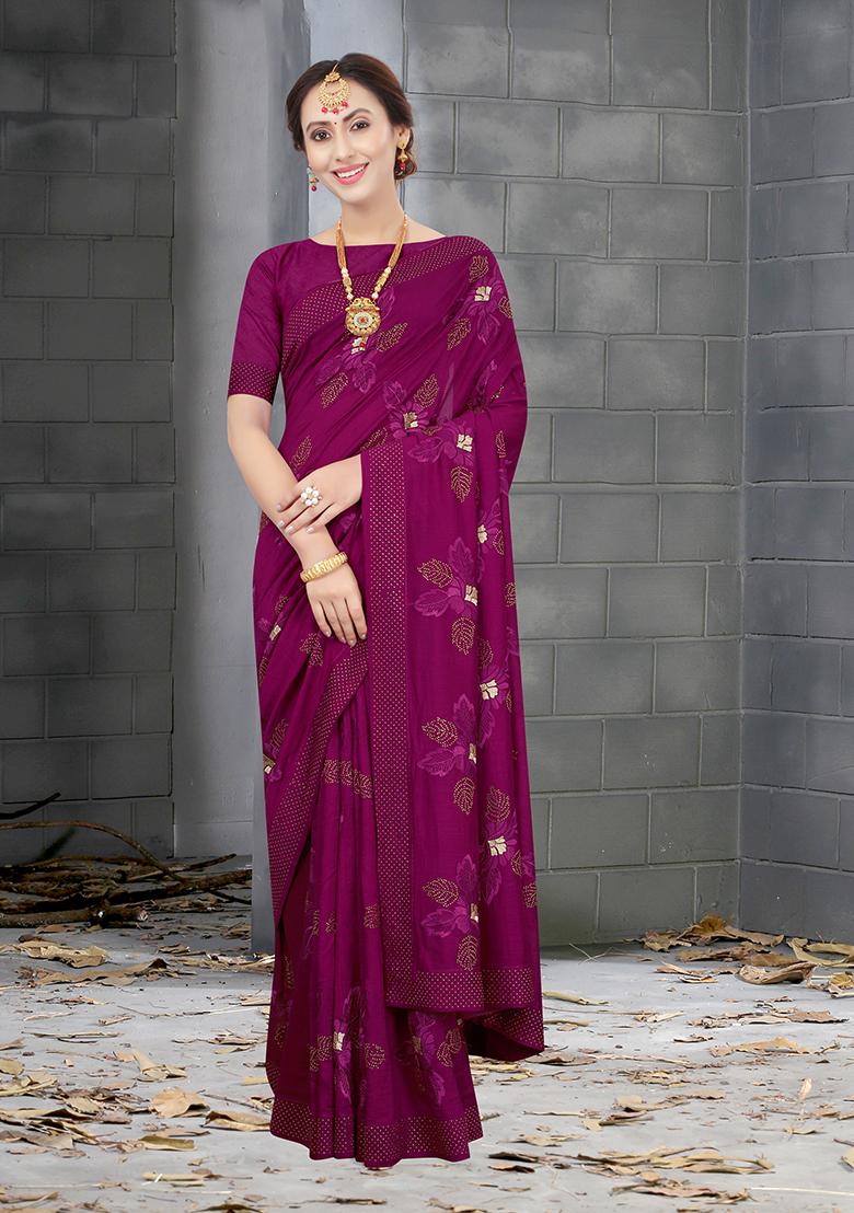 Wine Heavy Jari Embrodery Silk Saree Set