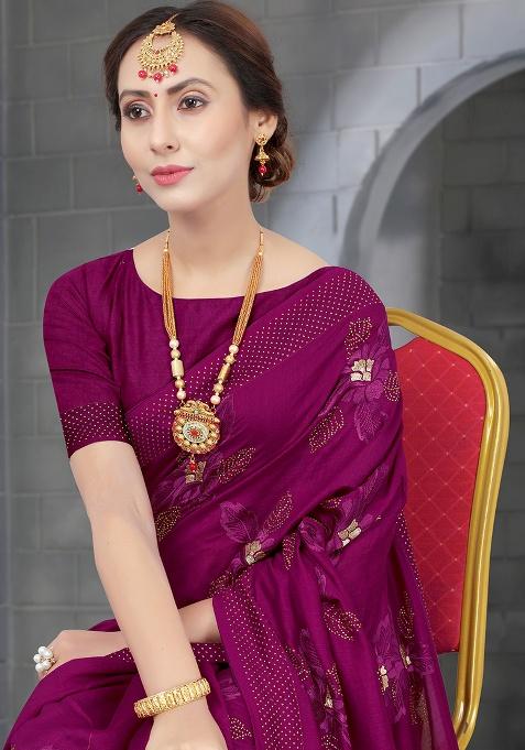 Wine Heavy Jari Embrodery Silk Saree Set