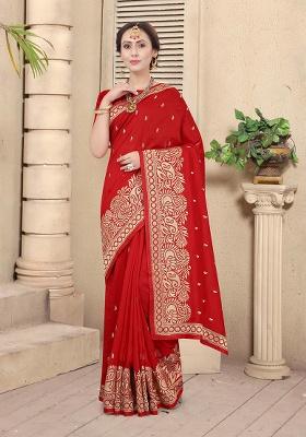 Red Heavy Jari Embrodery Silk Saree Set