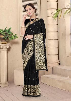 Black Heavy Jari Embrodery Silk Saree Set