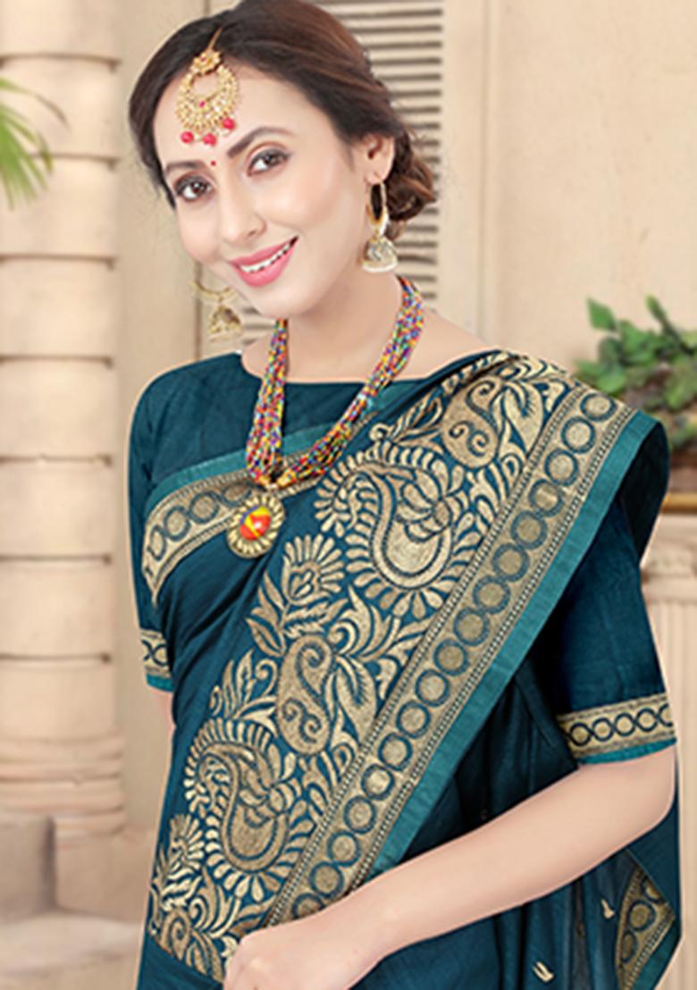 Morpech Heavy Jari Embrodery Silk Saree Set - Indya