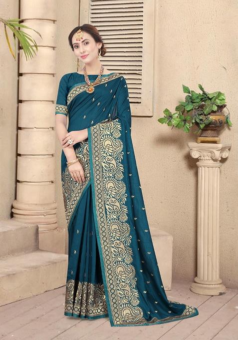 Morpech Heavy Jari Embrodery Silk Saree Set