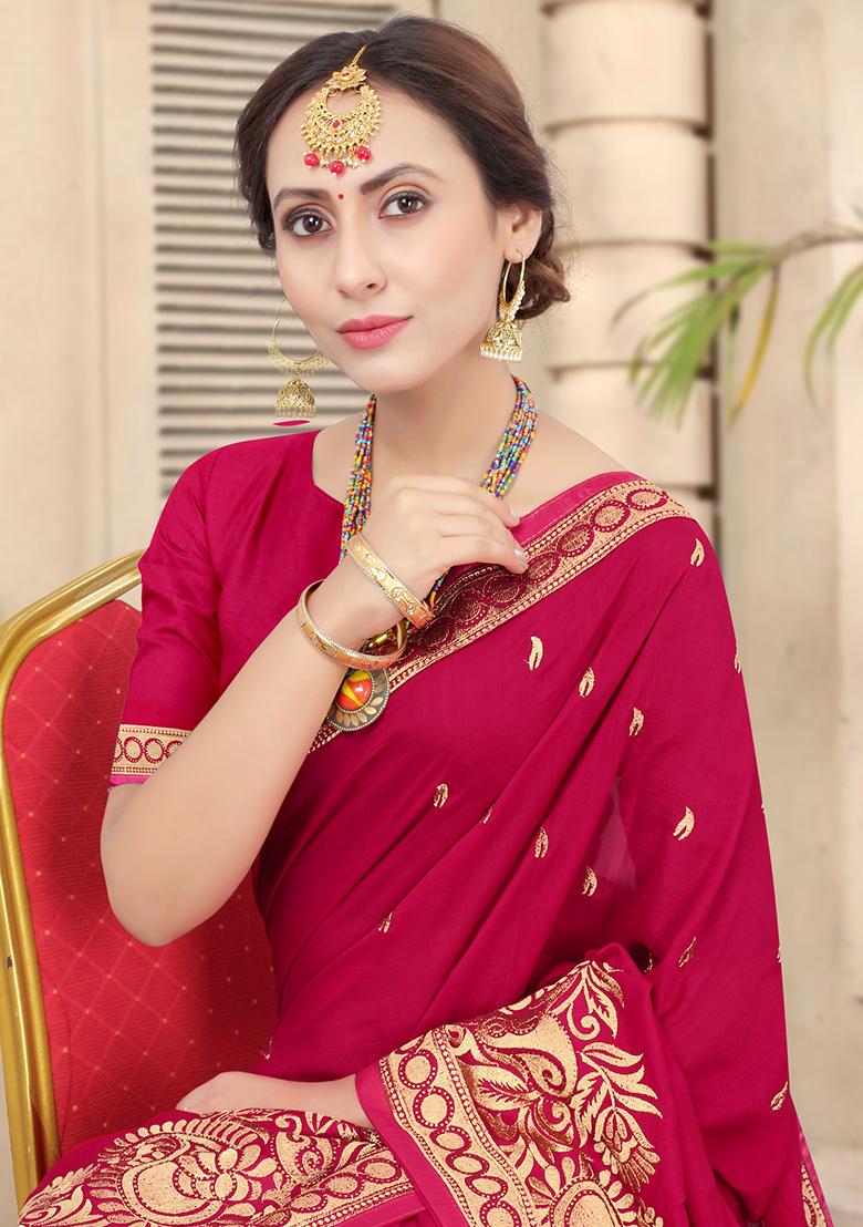 Rani Heavy Jari Embrodery Silk Saree Set