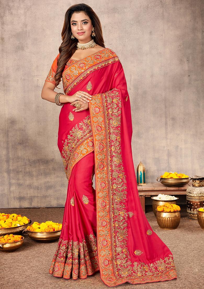 Gajari Heavy Jari Embrodery Satin Saree Set