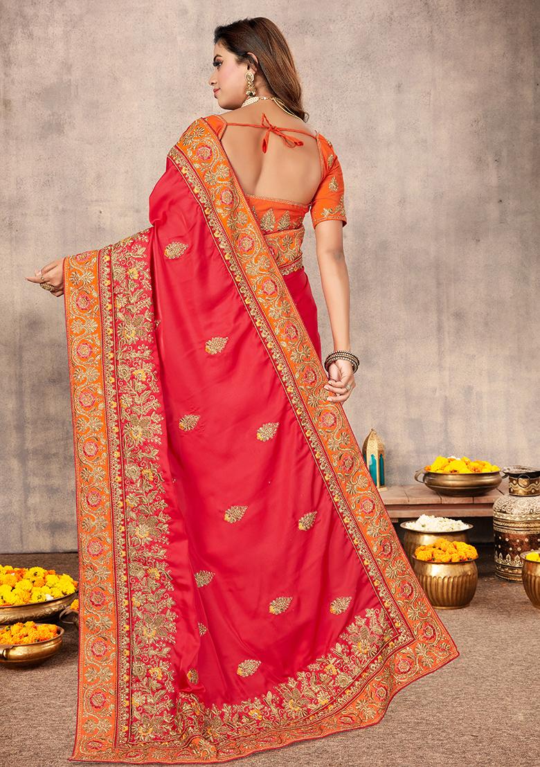 Gajari Heavy Jari Embrodery Satin Saree Set