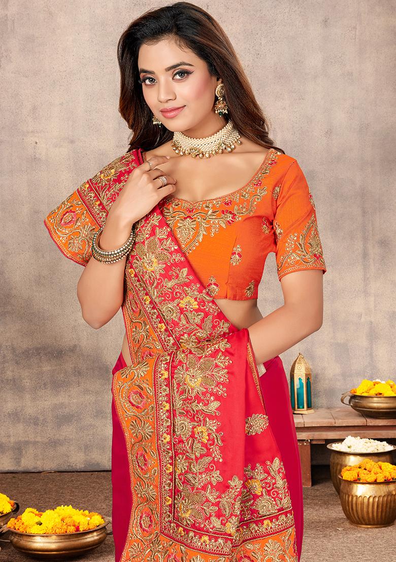 Gajari Heavy Jari Embrodery Satin Saree Set