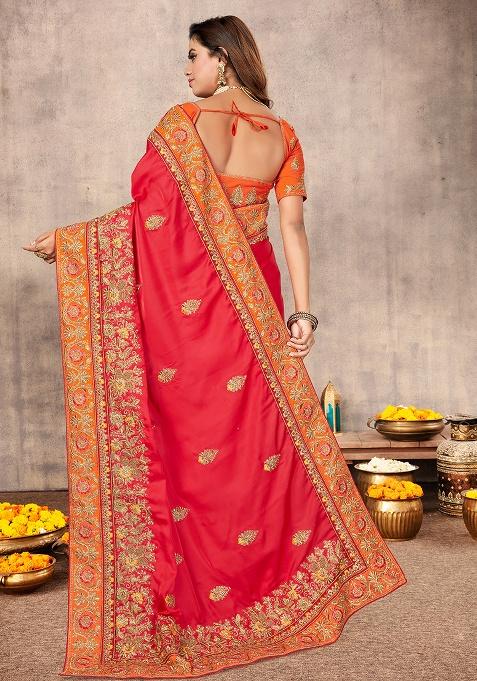 Gajari Heavy Jari Embrodery Satin Saree Set