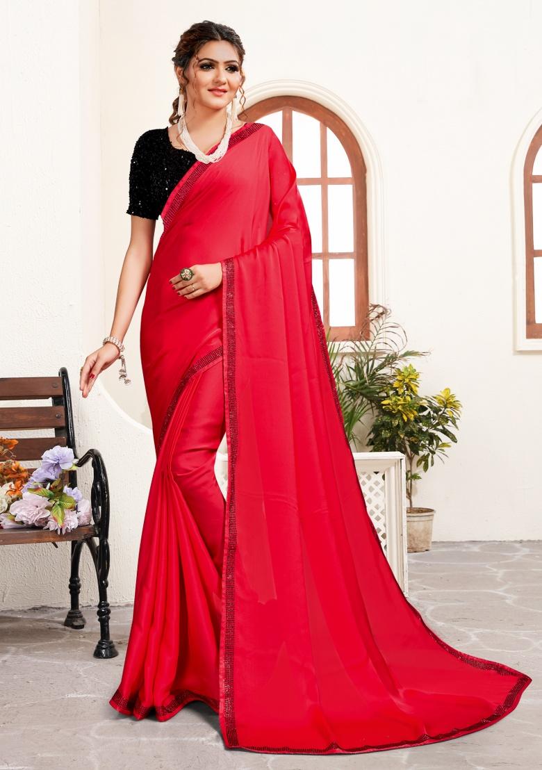 Gajari Heavy Siroski Hot Fix Stone Work Silk Saree Set